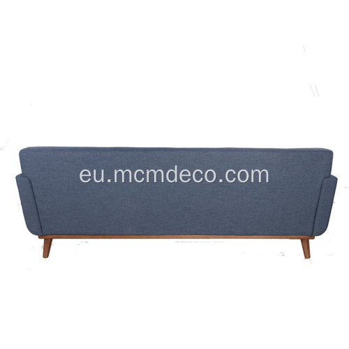 Midcentury 3 eserlekako oihalezko sofa zurezko egiturarekin